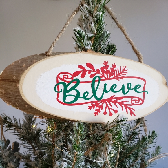 Wooden Christmas ornament, hand made "Believe" one of a kind. - Picture 1 of 1
